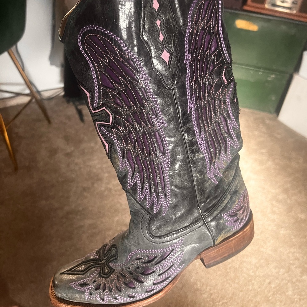 Women's Black and Purple Western Boots
